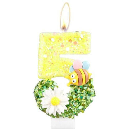 5 Ans En Fête - Bougie Abeille Multicolore - Accessoire Gâteau d'Anniversaire Fille