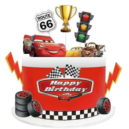 Circuit de Rires - Set de Décos Gâteau Course Auto - Kit Anniversaire Garçon