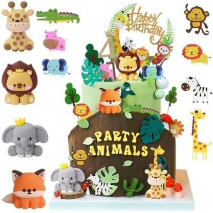 Fête Jungle à Gogo - Déco Gâteau Animaux Résine - Accessoire Anniversaire Enfant