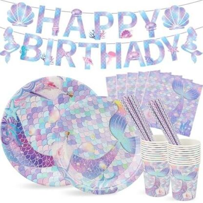 Sirène Splash - Vaisselle Jetable Multicolore - Kit Anniversaire Enfant