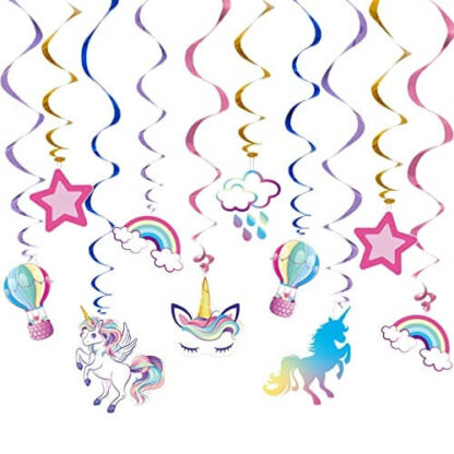 Tourbillons Licorne - Spirales de fêtes multicolores - Décoration Anniversaire Fille