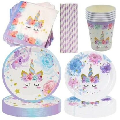 Fête Licorne Magique - Vaisselle Jetable pour 16 Invités - Kit Anniversaire Enfant